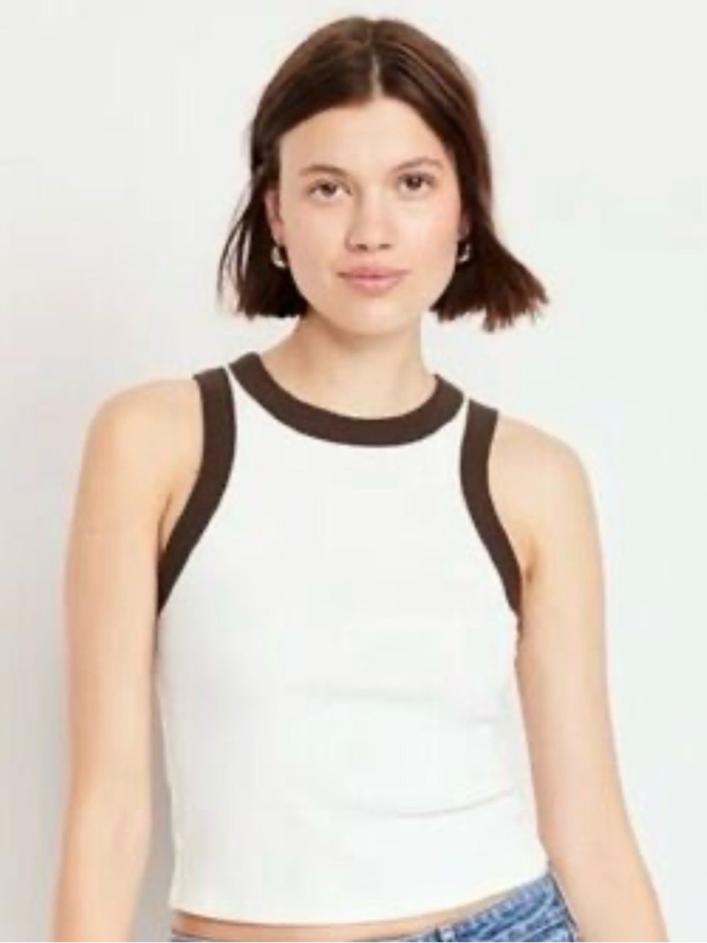 Old Navy Cream Ribbed Tank with Chocolate Trim - Women's Top